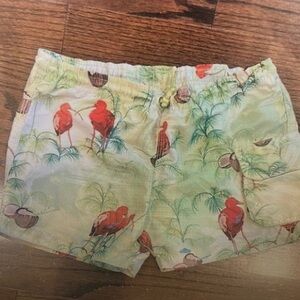 Kids Light Green Tropical Print Swim Trunks